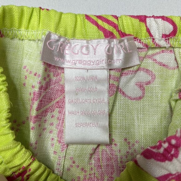 Greggy Girl 2 Pc Outfit Girls Lime Green Pink Linen Flare Top Pants Size 4 - Picture 7 of 9